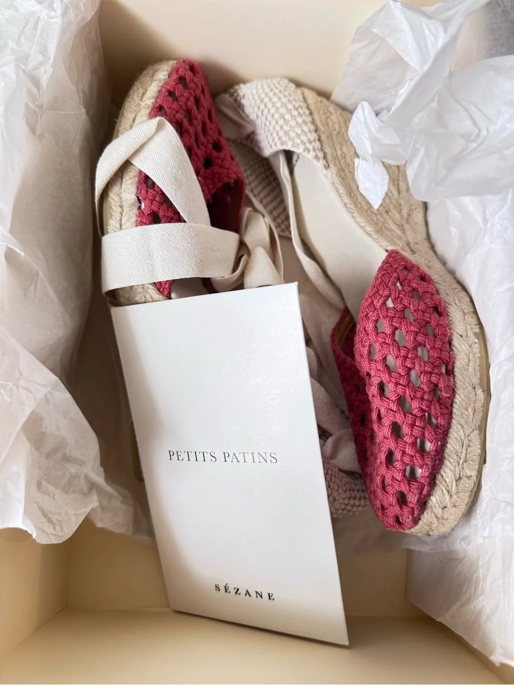 Sézane Melodie Espadrille Wedges Peony Pink Lace Up Platform Sandals US 8.5 39